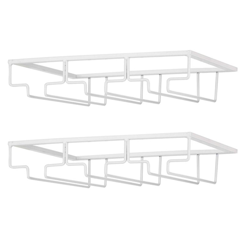 FOMANSH Wine Glass Rack - Under Cabinet Stemware Wine Glass Holder Glasses Storage Hanger 2 Pack Metal Organizer for Bar Kitchen White - Image 1